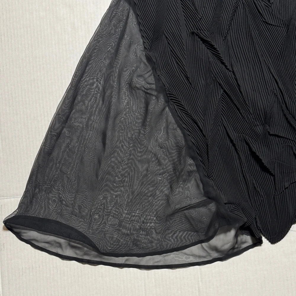 HAN FENG Women's Ruched Pleated Crinkle Black Maxi Skirt Sheer Whimsigoth XL - Picture 8 of 10